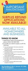 Surplus Refund Applications Now Available flyer.